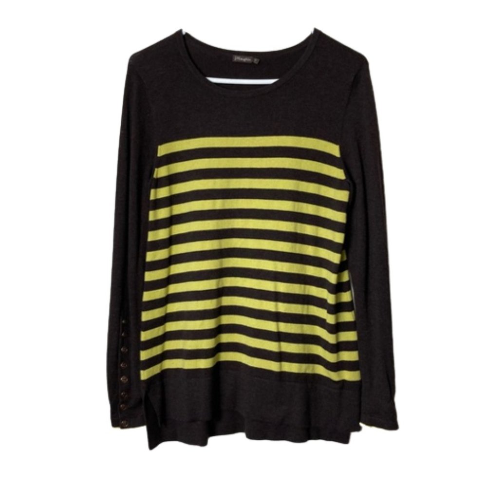 J. Mclaughlin brown yellow striped button cuff sweater womens S